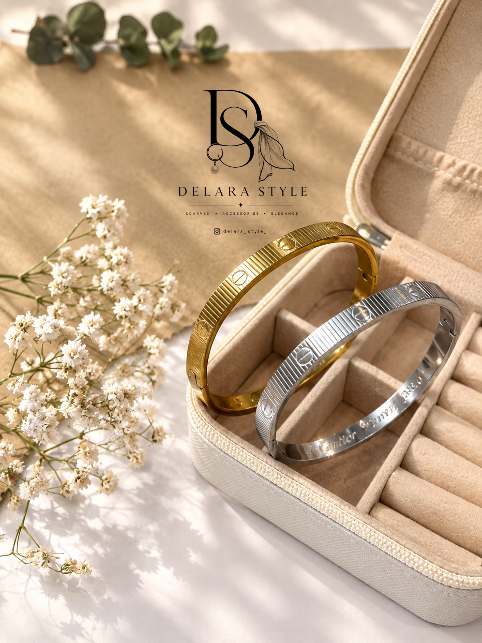 بنگل کارتیر برند stainless steel جدید طلایی و نقره ای ضد حساسیت با رنگ ثابت