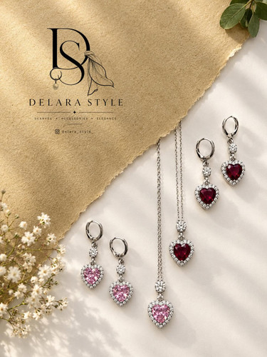 نیمست جواهری قلب پینترستی برند jewelry رنگ ثابت و ضدحساسیت با زنجیر ۳۰ سانتی