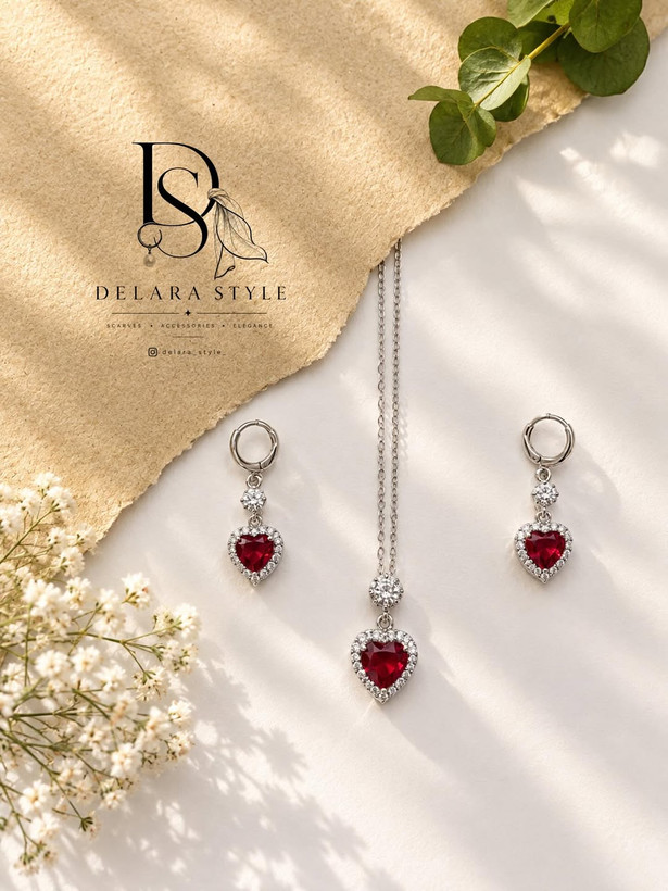 نیمست جواهری قلب پینترستی برند jewelry رنگ ثابت و ضدحساسیت با زنجیر ۳۰ سانتی